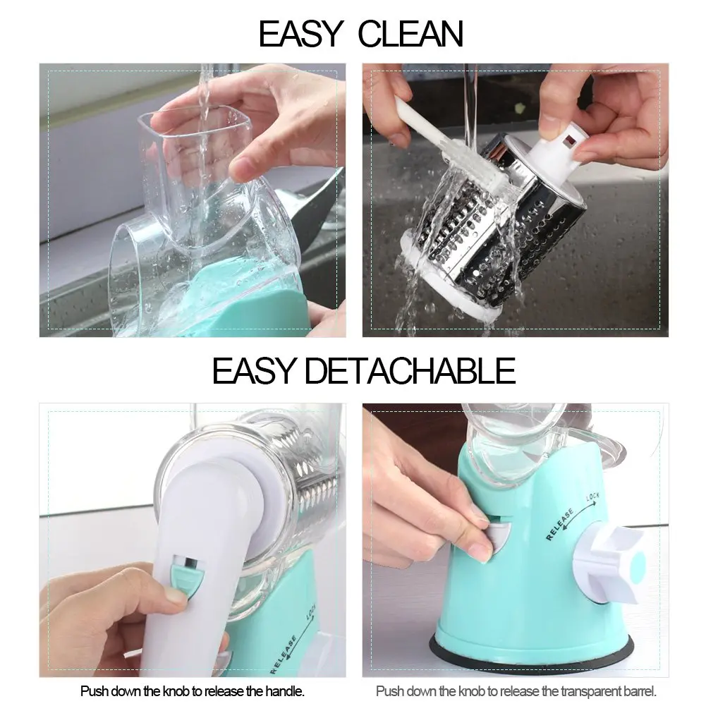 Ourokhome Rotary Cheese Grater Hand Crank | 3 Blades for Cheese & Vegetables, Blue - view 7