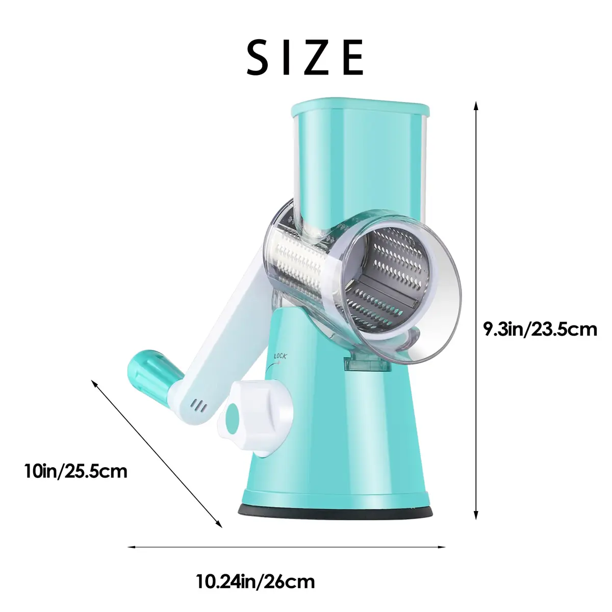 Ourokhome Rotary Cheese Grater Hand Crank | 3 Blades for Cheese & Vegetables, Blue - view 8