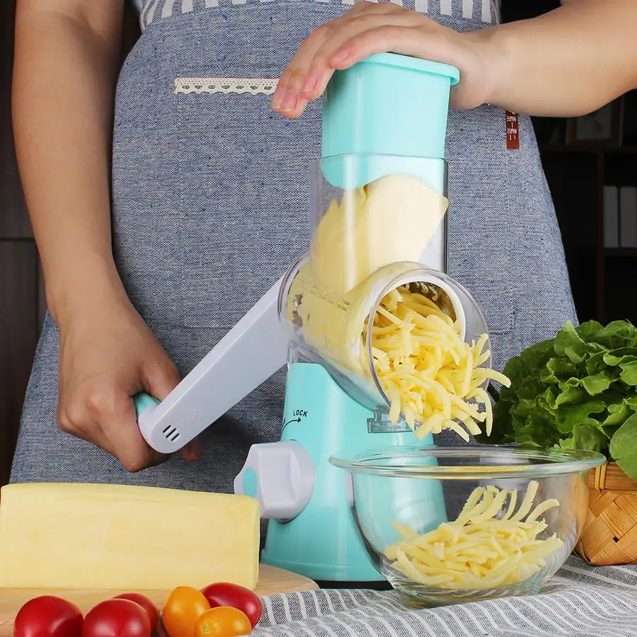Ourokhome Rotary Cheese Grater Hand Crank | 3 Blades for Cheese & Vegetables, Blue - view 9