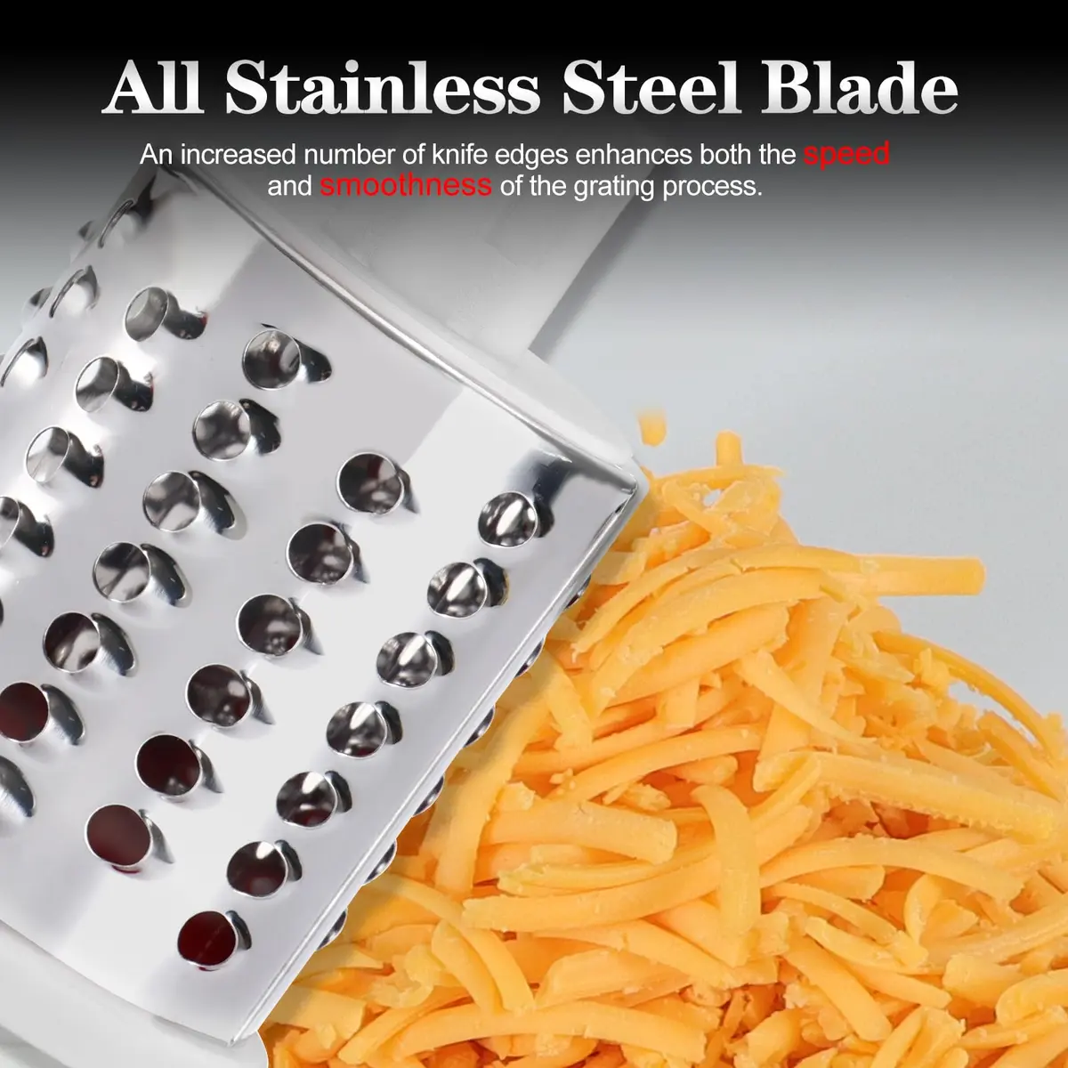 Ourokhome Rotary Cheese Grater Hand Crank | 3 Blades for Cheese & Vegetables, Blue - view 2