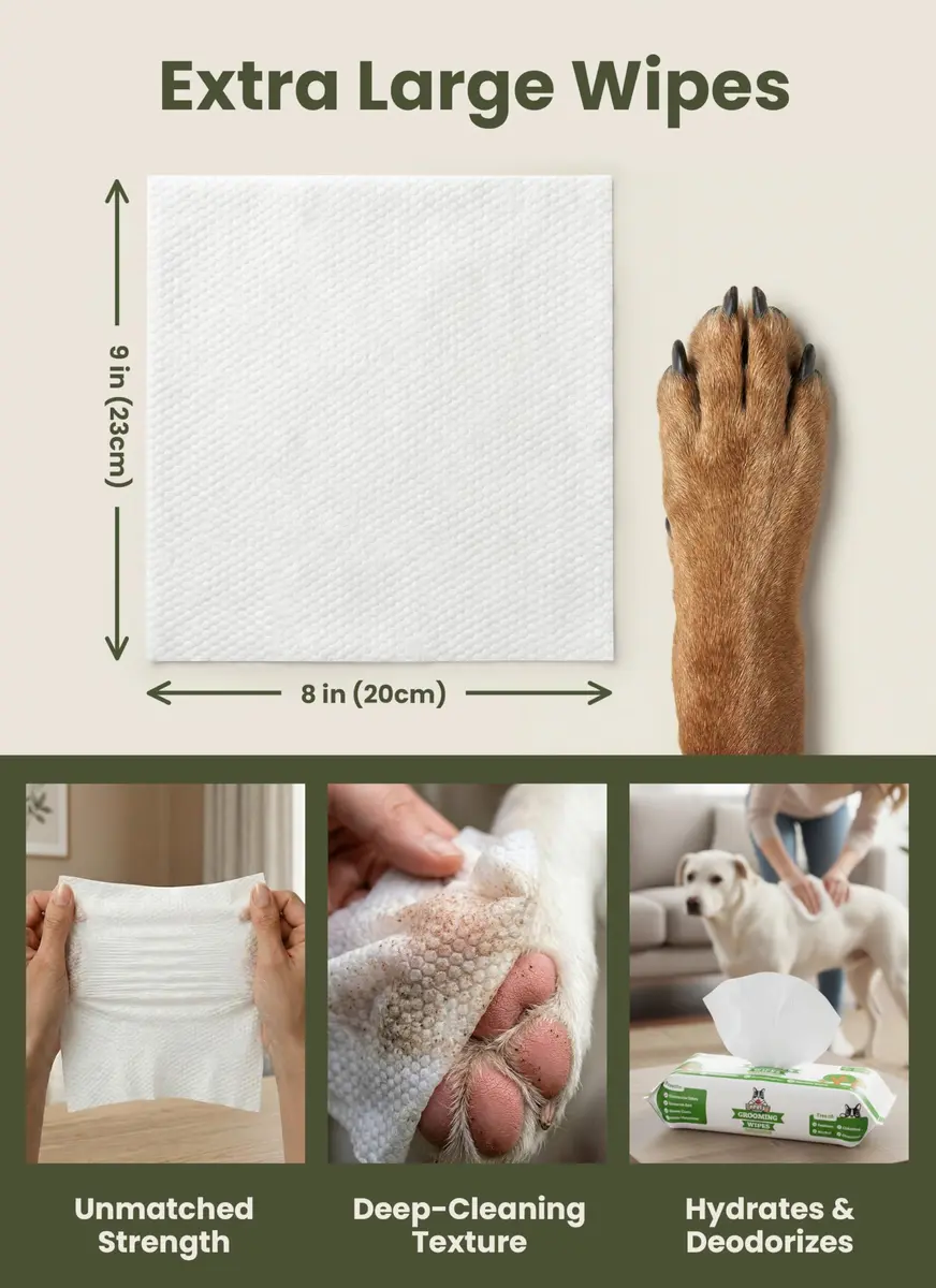 Pogi's Dog Grooming Wipes for Paws & Butt 240 Count | Green Tea Scent, Large 8 x 9 Inch, Hypoallergenic - view 2