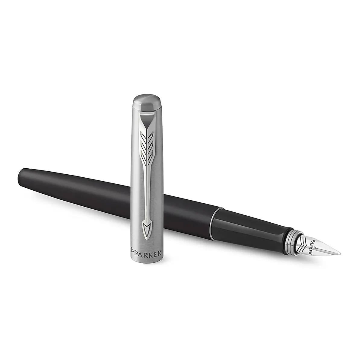 Parker Jotter Fountain Pen Black Stainless Steel Medium Nib Blue Ink | Iconic Design for Smooth Writing - main product image