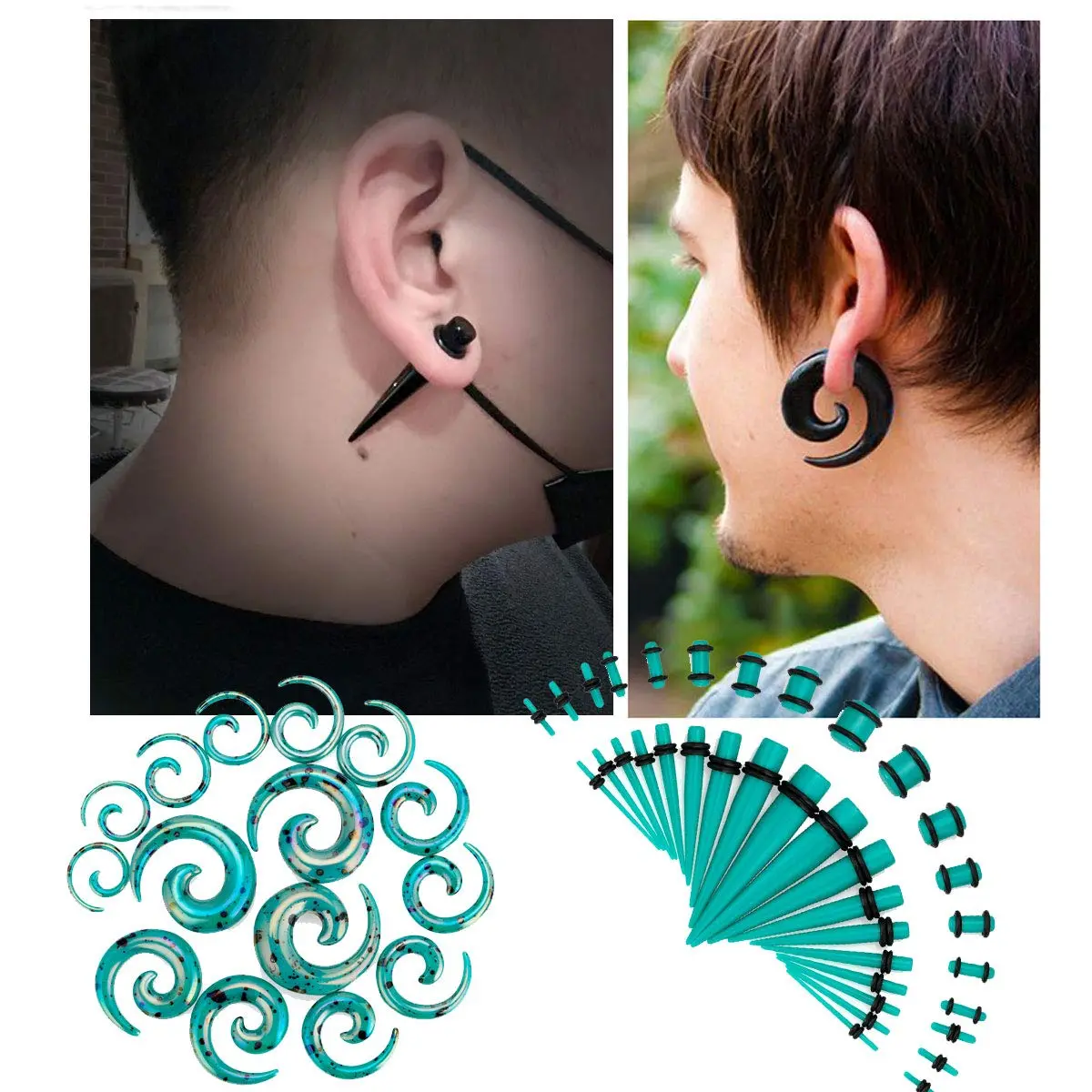 JDXN Acrylic Ear Stretching Kit 14G-00G | 52 Pieces Blue Tapers & Plugs - view 5