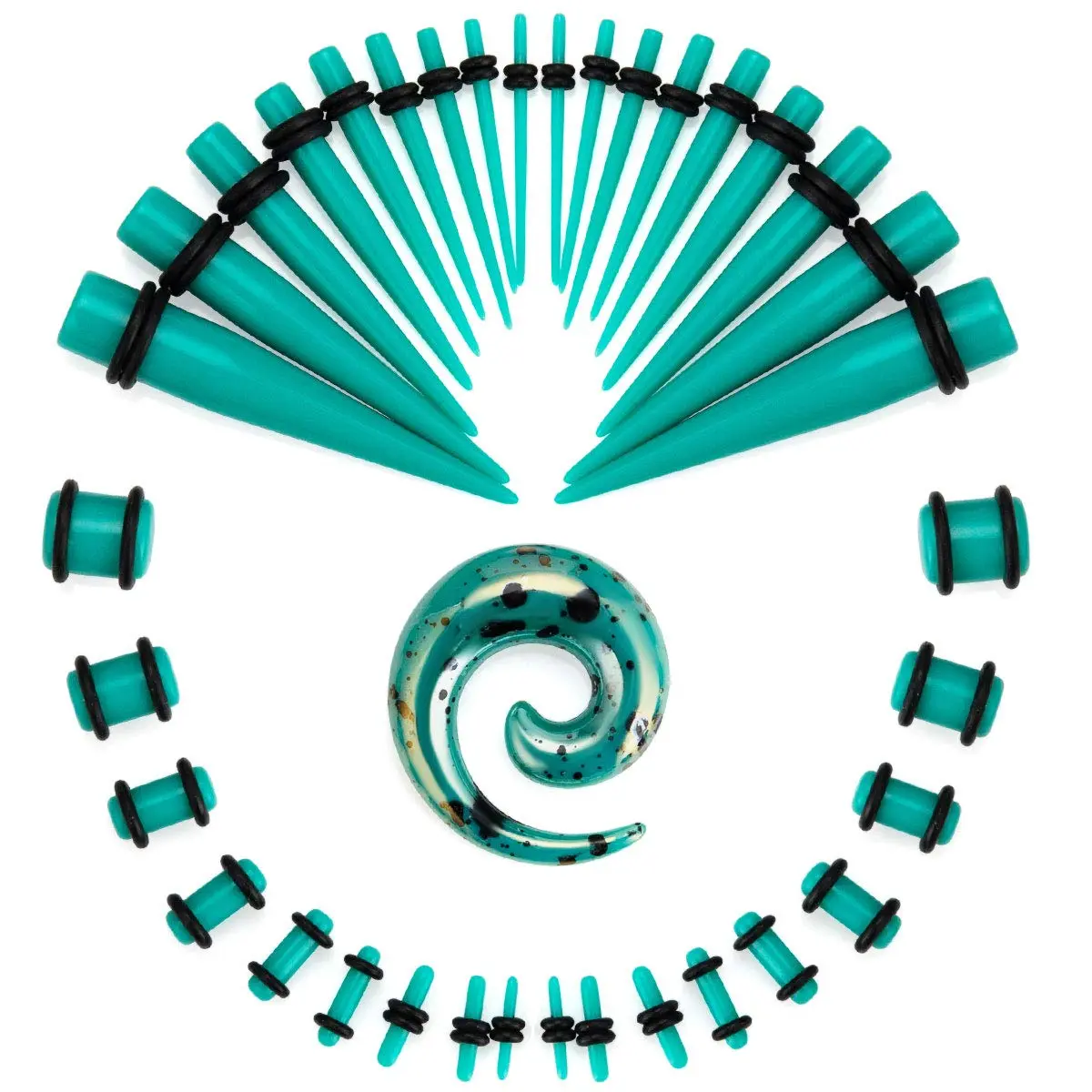 JDXN Acrylic Ear Stretching Kit 14G-00G | 52 Pieces Blue Tapers & Plugs - view 2
