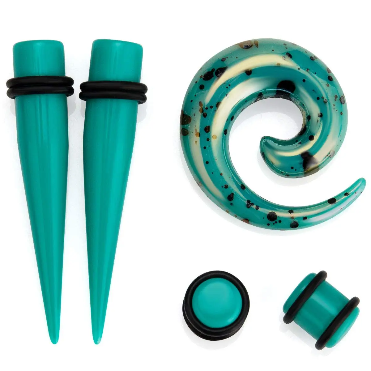JDXN Acrylic Ear Stretching Kit 14G-00G | 52 Pieces Blue Tapers & Plugs - view 3