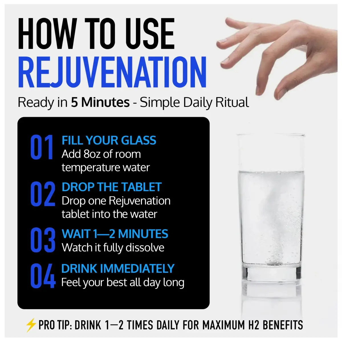 DRINK HRW Rejuvenation Molecular Hydrogen Water Tablets Unflavored, 60 Count | 12.4 ppm H2 + Magnesium, Supports Energy, Recovery & Cognitive Function - view 8