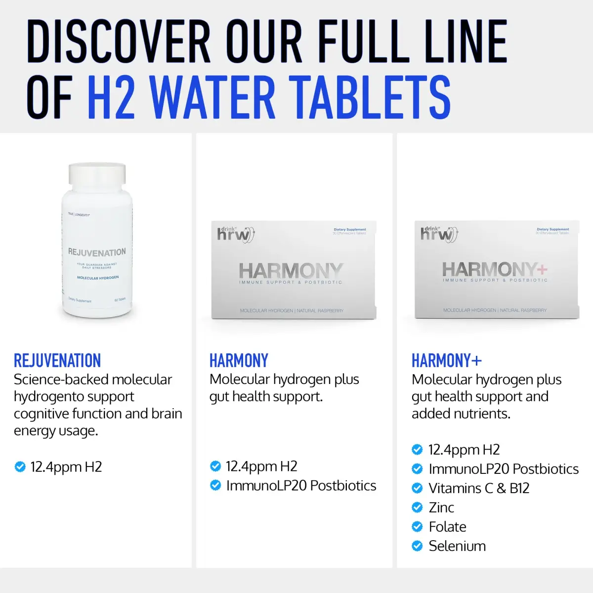 DRINK HRW Rejuvenation Molecular Hydrogen Water Tablets Unflavored, 60 Count | 12.4 ppm H2 + Magnesium, Supports Energy, Recovery & Cognitive Function - view 9