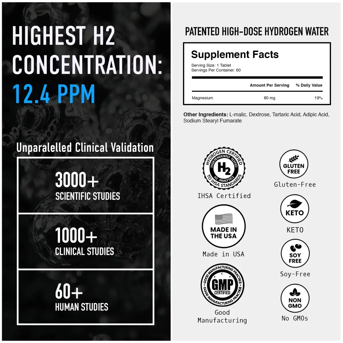 DRINK HRW Rejuvenation Molecular Hydrogen Water Tablets Unflavored, 60 Count | 12.4 ppm H2 + Magnesium, Supports Energy, Recovery & Cognitive Function - view 2
