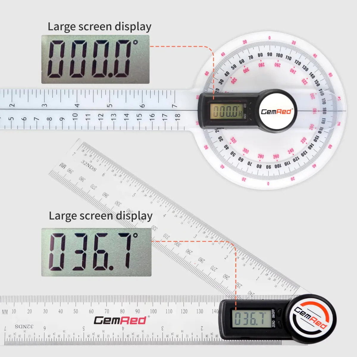 GemRed 12-Inch Digital Goniometer 300mm (11.81 inches) | Accurate Joint ROM Measurement Tool - view 7