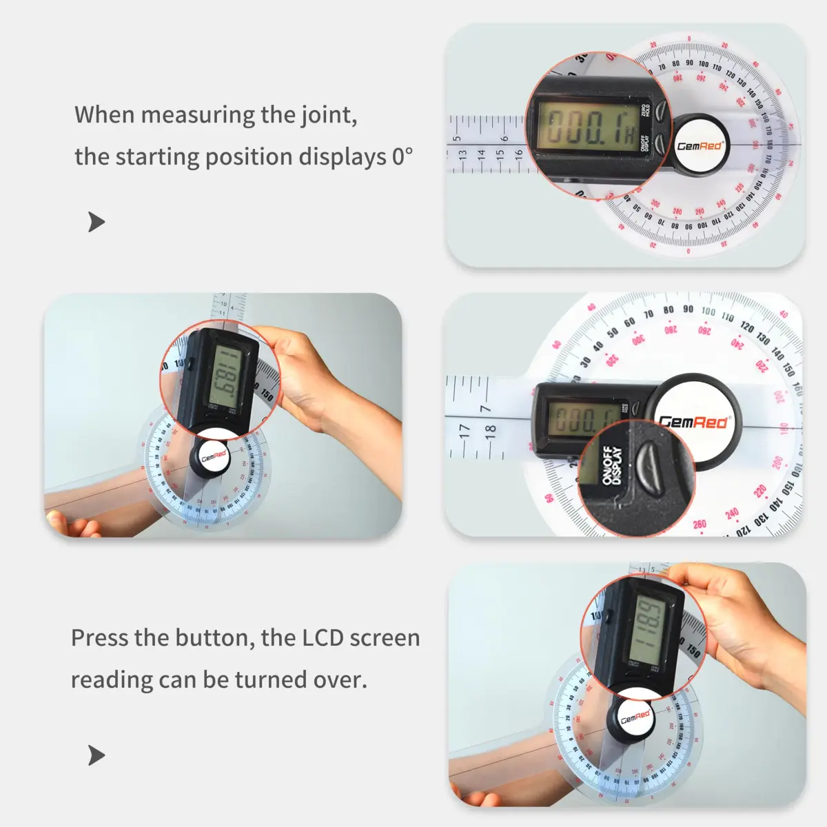 GemRed 12-Inch Digital Goniometer 300mm (11.81 inches) | Accurate Joint ROM Measurement Tool - view 8