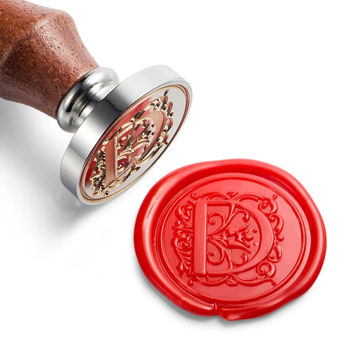 MCEAL Large Silver Brass Wax Seal Stamp 1 1/5" (30mm) Diameter | Regal Letter D for Invitations & Gifts - main product image