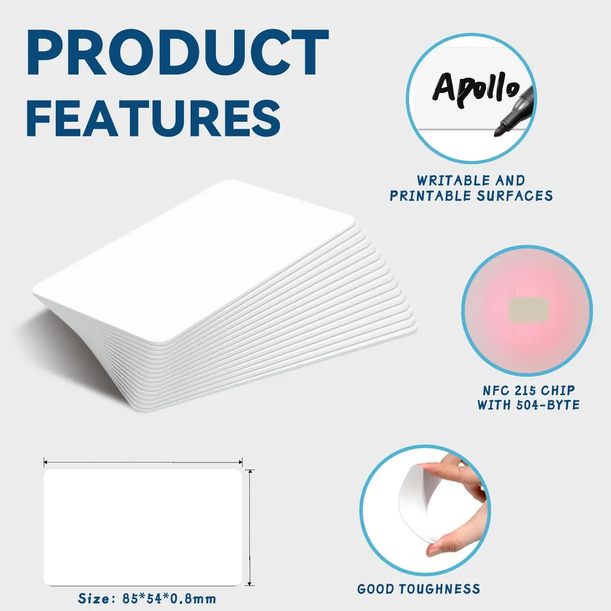 Timeskey NFC Inkjet NFC Cards 20pcs | NTAG215 Chip, Printable, Glossy Finish, PVC, Rectangular (85×54mm) - view 2
