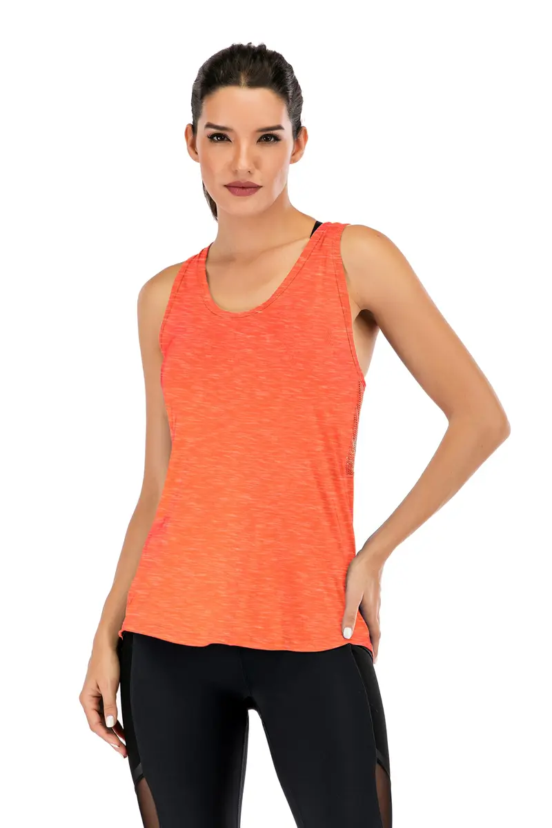 Fihapyli Sleeveless Yoga Tank Top for Women Mesh Racerback Backless Neon Orange | Breathable & Quick Dry Activewear - view 2