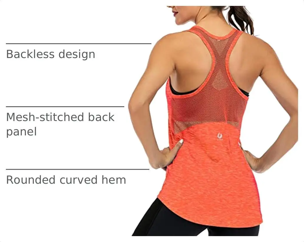 Fihapyli Sleeveless Yoga Tank Top for Women Mesh Racerback Backless Neon Orange | Breathable & Quick Dry Activewear - view 4