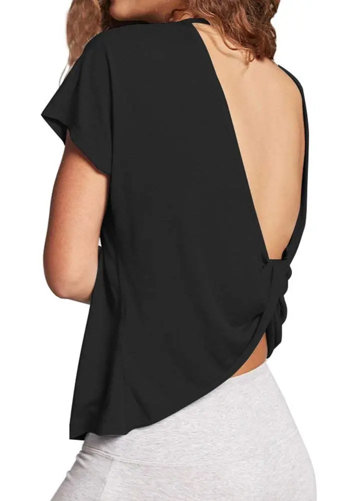 Mippo Womens Open Back Workout Tops Short Sleeve Athletic Gym T Shirts | Breathable, Soft, Stylish Fit for Yoga & Casual Wear - view 3