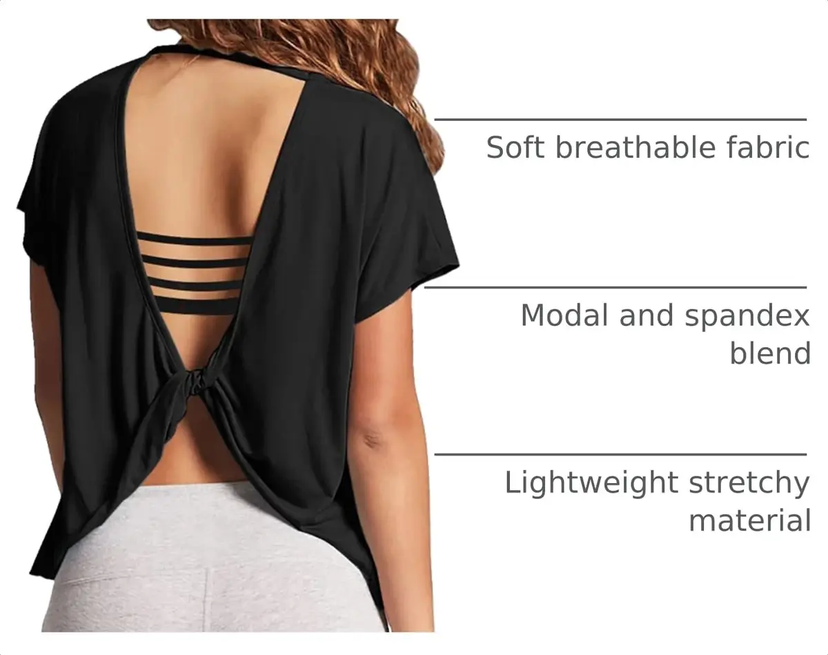 Mippo Womens Open Back Workout Tops Short Sleeve Athletic Gym T Shirts | Breathable, Soft, Stylish Fit for Yoga & Casual Wear - view 4