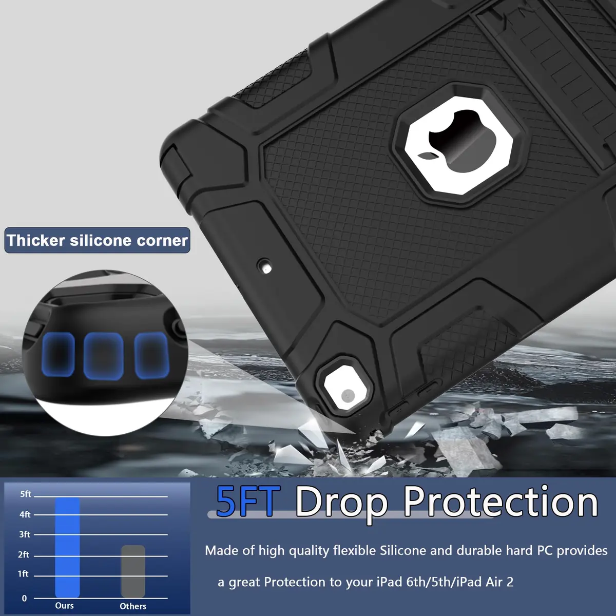 rantice iPad 6th/5th Gen Case 9.7 Inch | Heavy Duty Shockproof Rugged Cover with Kickstand - view 3