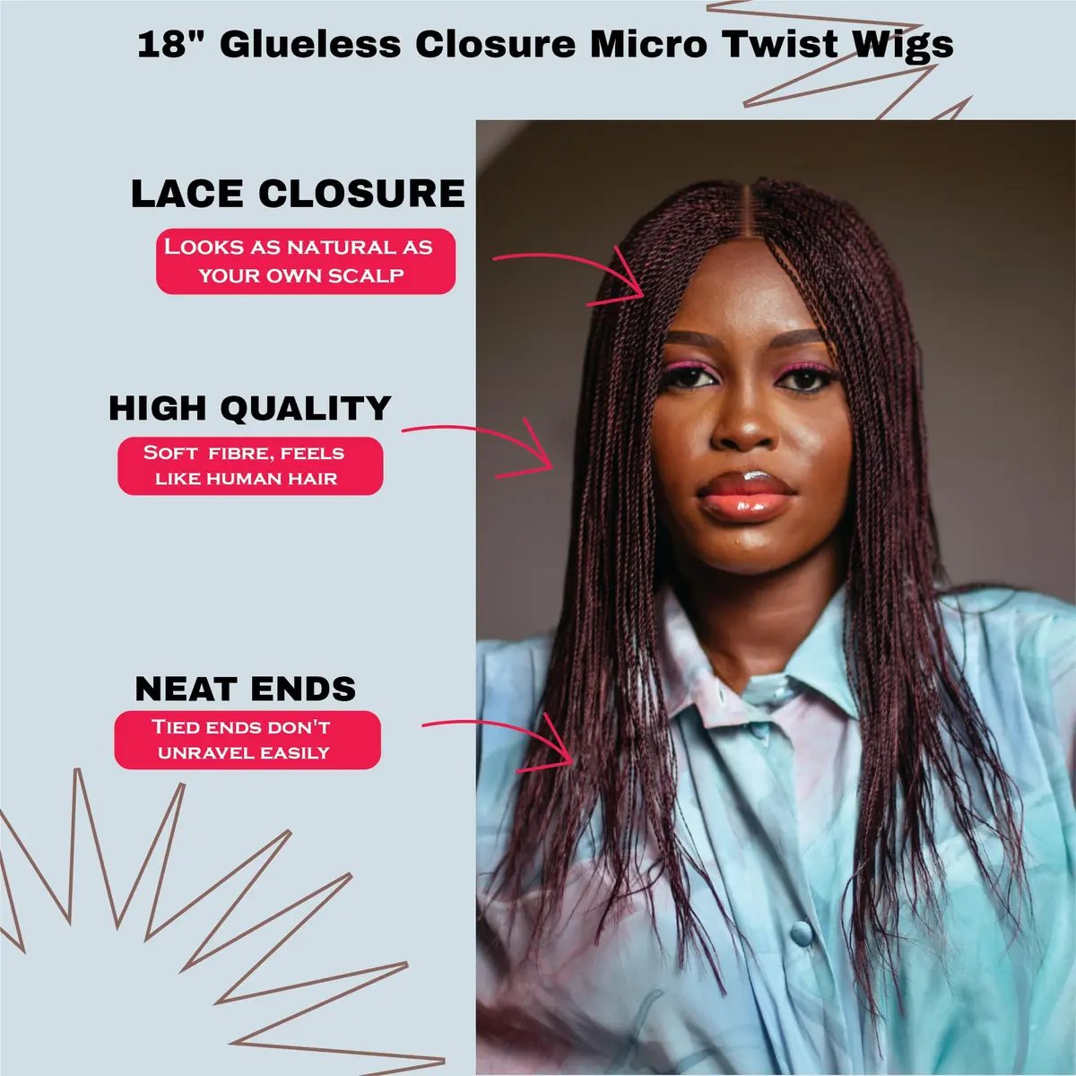 Wow Braids Twisted Wigs, Micro Million Twist Wig - Color 1/35 Mix - 18 Inches | Realistic Braided Style for Black Women - view 2