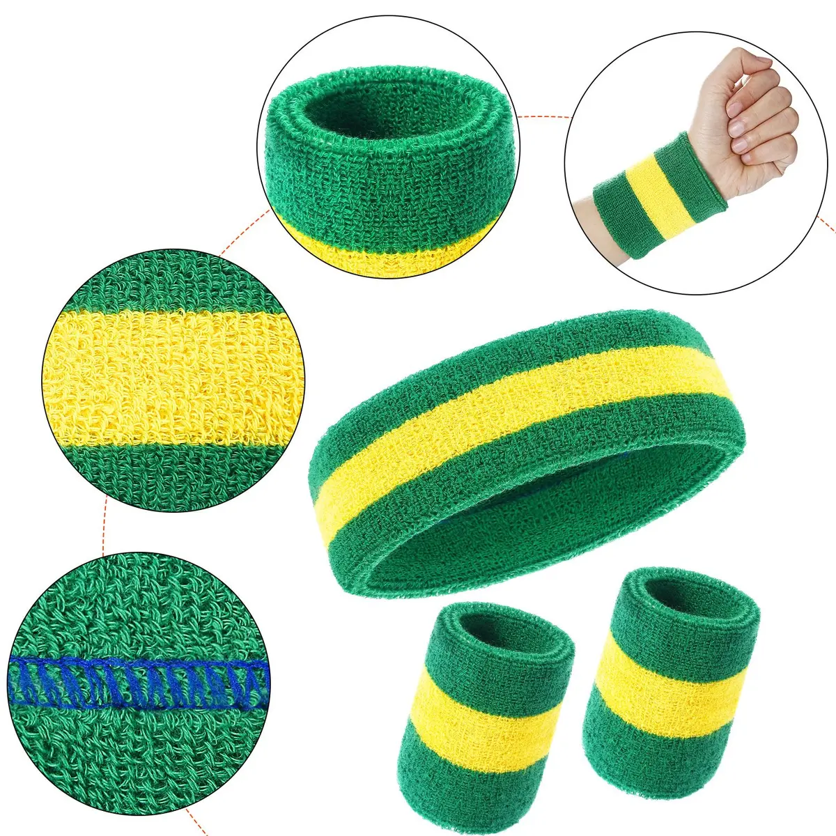 Willbond 3 Pcs Striped Sweatbands Set for Men | Breathable Moisture Wicking Athletic Cotton Sports Sweat Bands - view 2