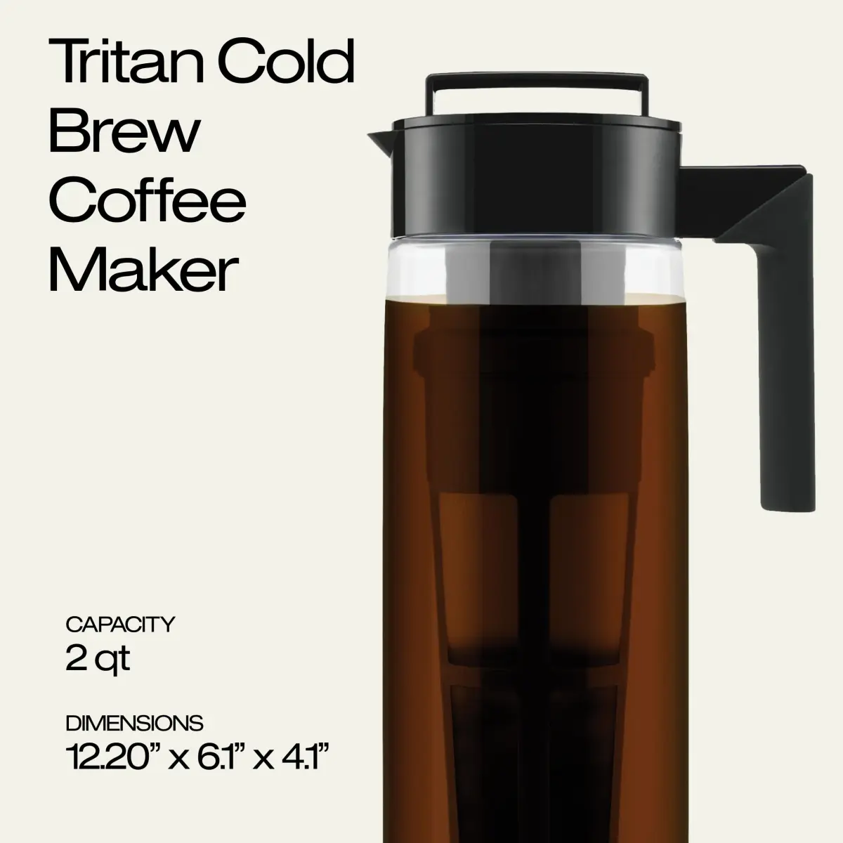 Takeya Deluxe Cold Brew Coffee Maker 1.89 L (2 qt) Black | Shatter-Proof Tritan Pitcher with Fine-Mesh Filter - view 2