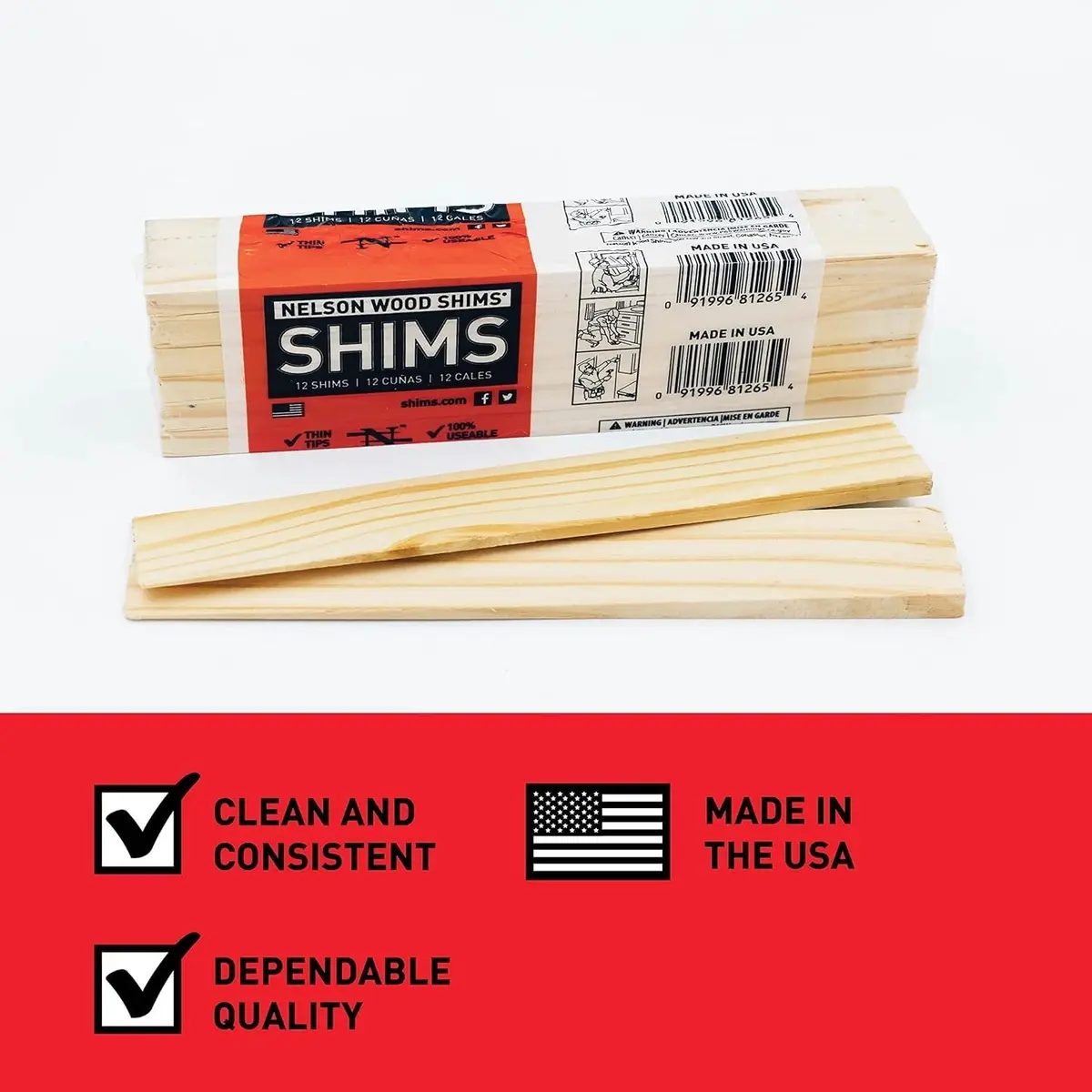 Nelson Wood Shims 8" | Kiln Dried Flat Wood for Leveling & Crafting - view 5