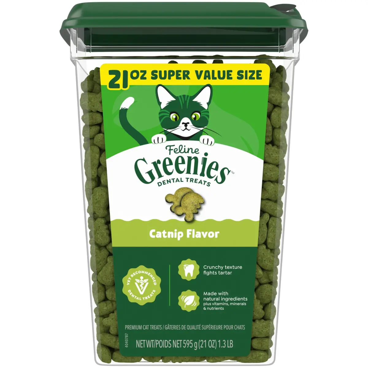 Greenies Feline Veterinarian-Recommended Dental Cat Treats, Catnip Flavor, 1.31 lb (594 g) Tub | Clinically Proven Oral Care - main product image