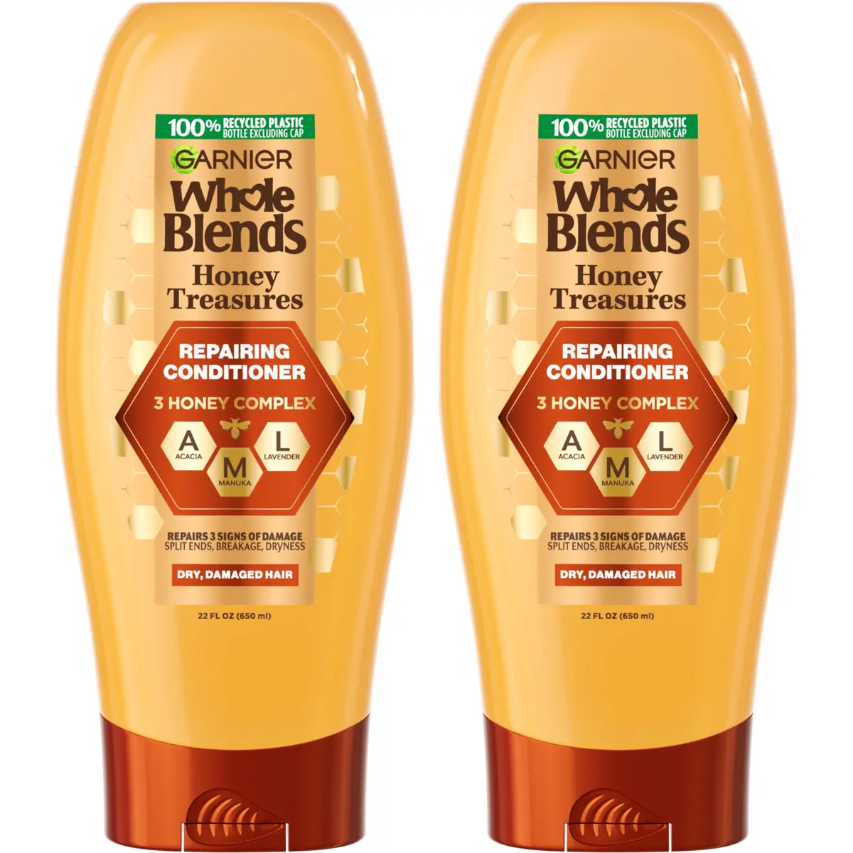 Garnier Whole Blends Honey Treasures Repairing Conditioner 44 fl oz (22 fl oz, 2 Count) | Repairs Dry, Damaged Hair - main product image