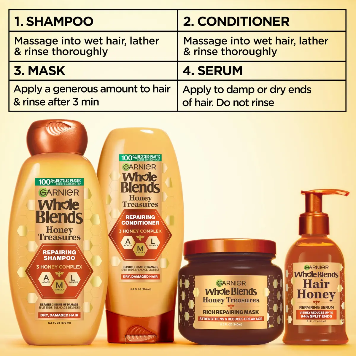Garnier Whole Blends Honey Treasures Repairing Conditioner 44 fl oz (22 fl oz, 2 Count) | Repairs Dry, Damaged Hair - view 8