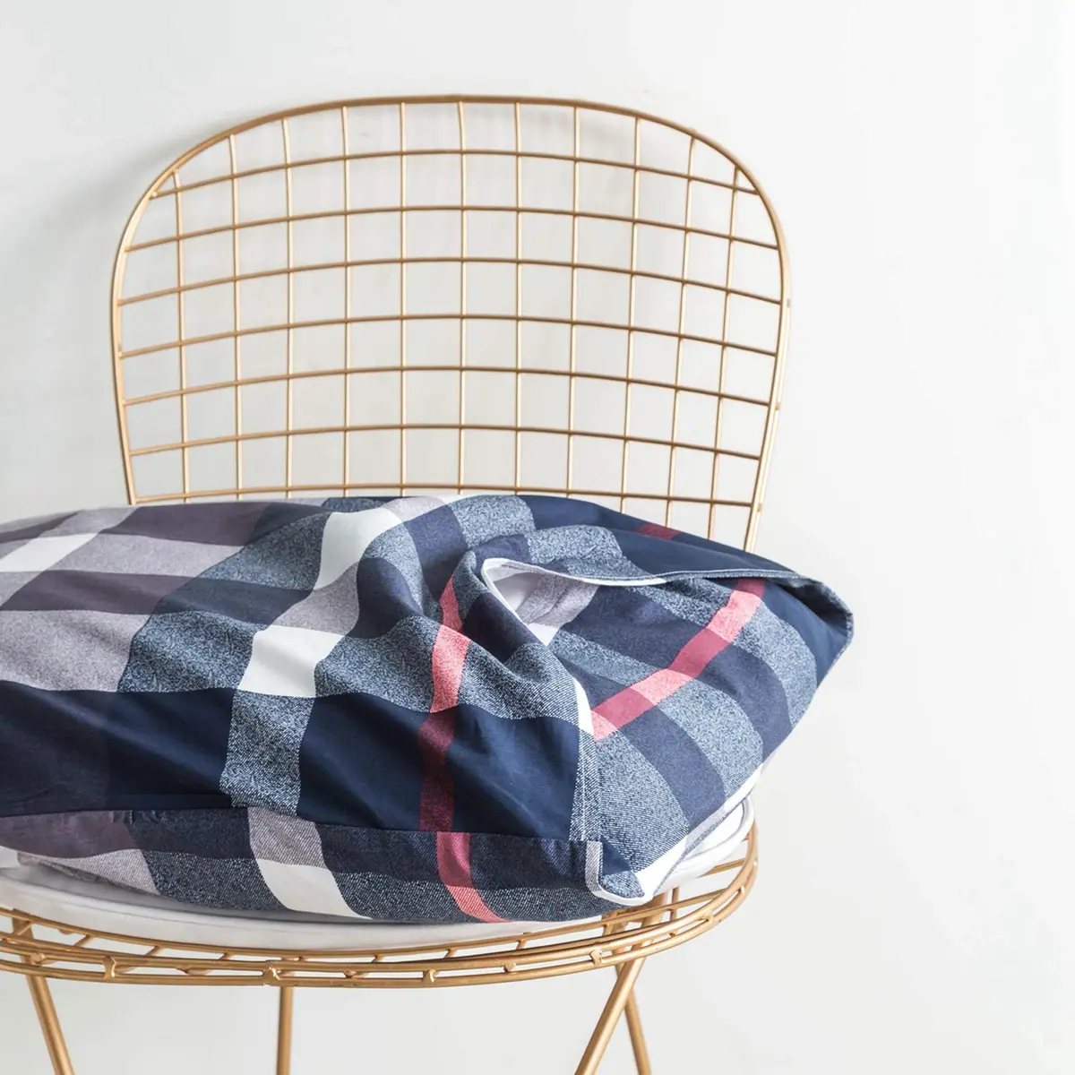 SUSYBAO Plaid Duvet Cover Queen 100% Cotton Navy Blue | Soft Checkered Gingham Bedding - view 6