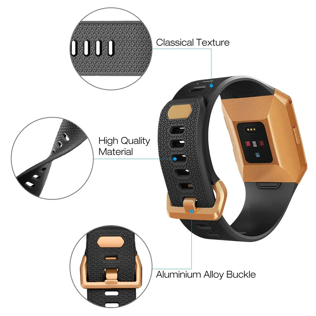 AIUNIT Compatible Ionic Bands Large (18mm) | Black with Burnt Buckle Sport Replacement Strap - view 3
