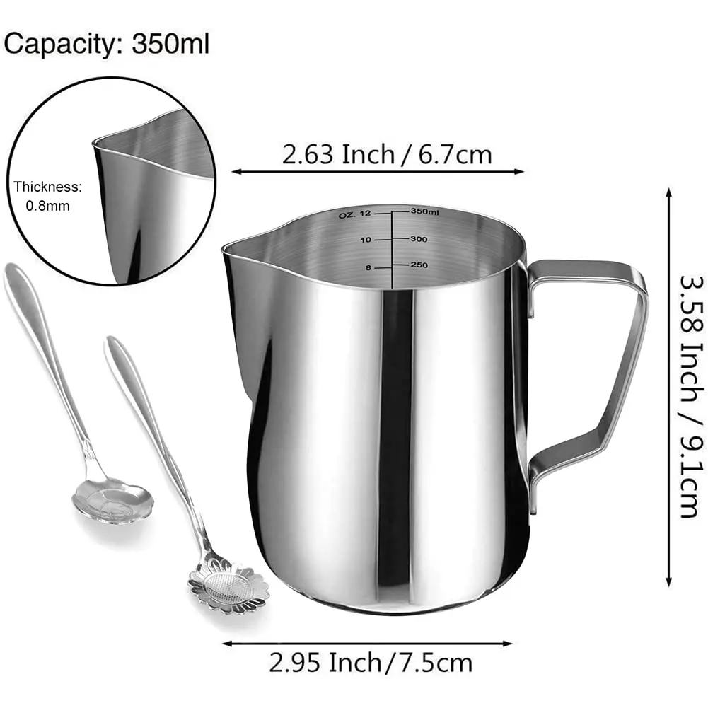 SIKEMAY Milk Frothing Pitcher Cup 12oz | Stainless Steel Steaming Milk Jug for Latte Art & Cappuccino - view 6