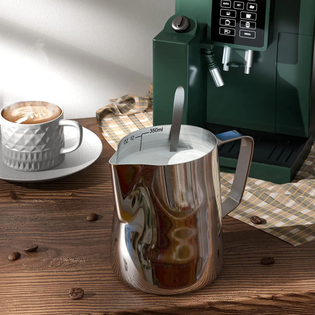 SIKEMAY Milk Frothing Pitcher Cup 12oz | Stainless Steel Steaming Milk Jug for Latte Art & Cappuccino - view 2