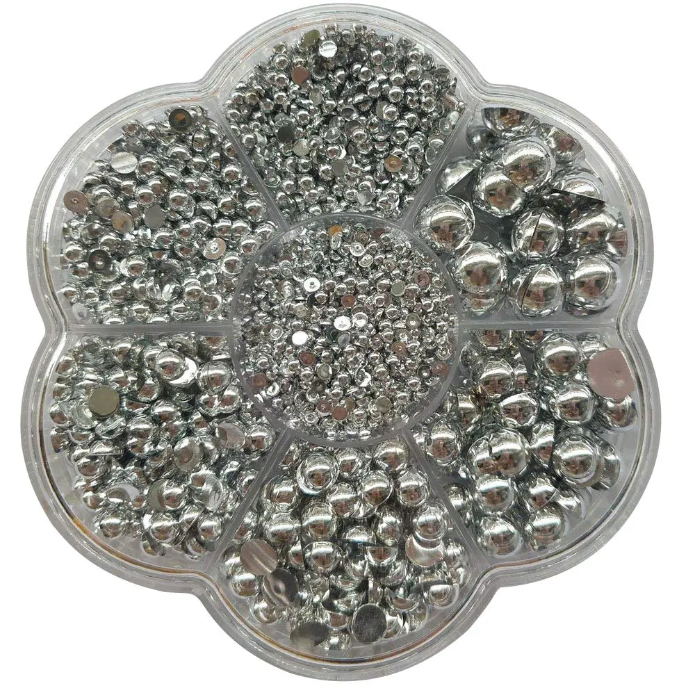 Chenkou Craft 3000PCS 7 Sizes (2.5/3/4/5/6/8/10mm) Silver Round Flatback Imitation Half Pearls Beads | Versatile Craft Beads for Jewelry & Decor - main product image