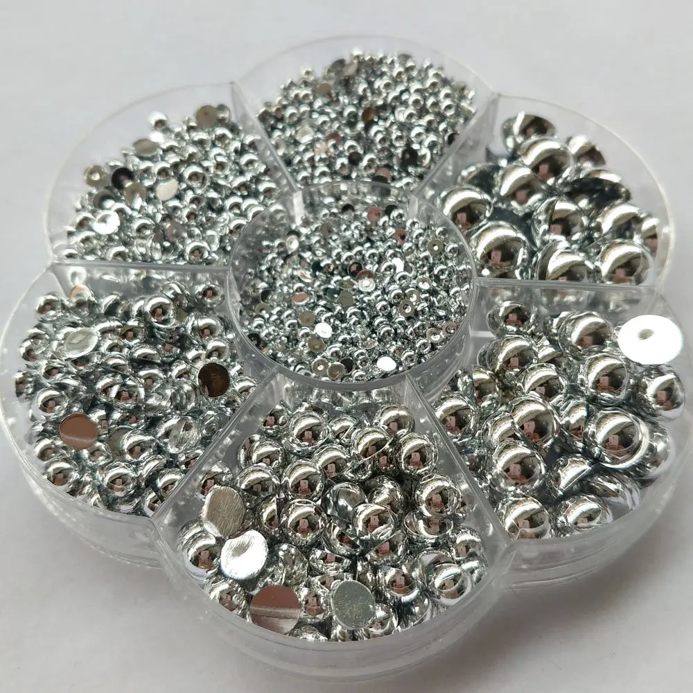 Chenkou Craft 3000PCS 7 Sizes (2.5/3/4/5/6/8/10mm) Silver Round Flatback Imitation Half Pearls Beads | Versatile Craft Beads for Jewelry & Decor - view 5