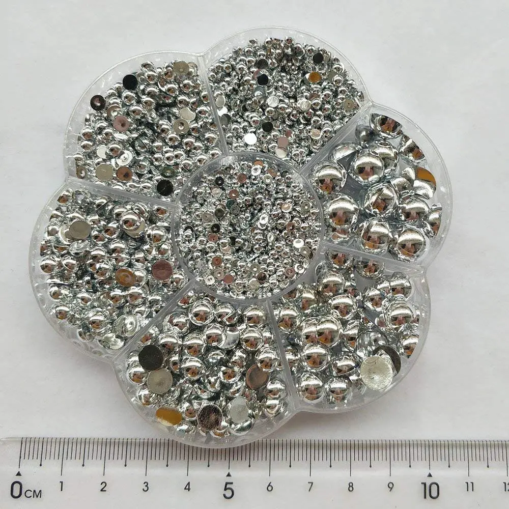 Chenkou Craft 3000PCS 7 Sizes (2.5/3/4/5/6/8/10mm) Silver Round Flatback Imitation Half Pearls Beads | Versatile Craft Beads for Jewelry & Decor - view 6