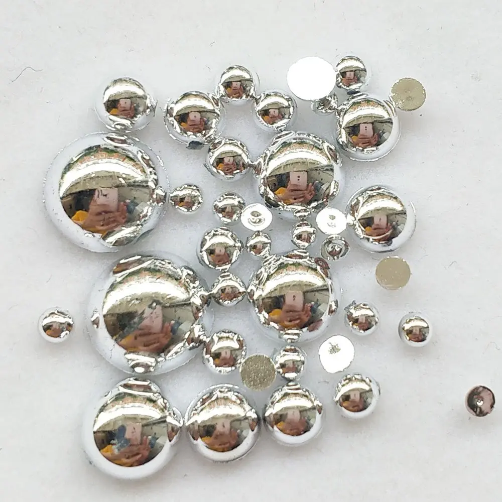 Chenkou Craft 3000PCS 7 Sizes (2.5/3/4/5/6/8/10mm) Silver Round Flatback Imitation Half Pearls Beads | Versatile Craft Beads for Jewelry & Decor - view 4