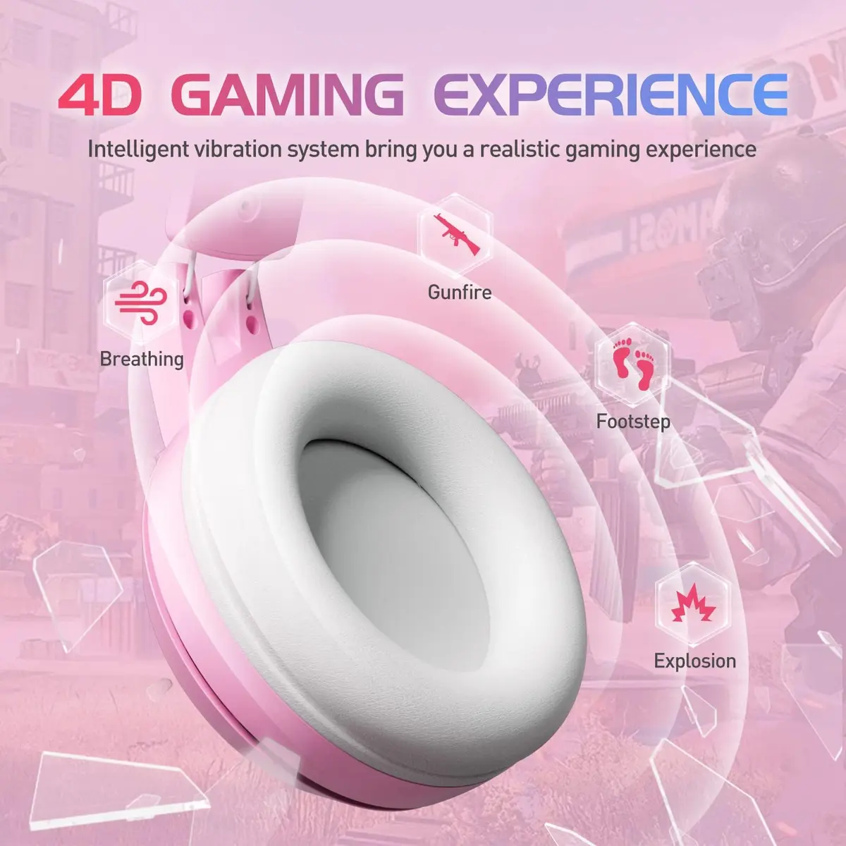 SOMIC G951PINK Gaming Headset for PC, PS4, PS5 | 7.1 Virtual Surround, Noise Cancelling, LED Light, Cat Ear Design (Pink, USB) - view 6