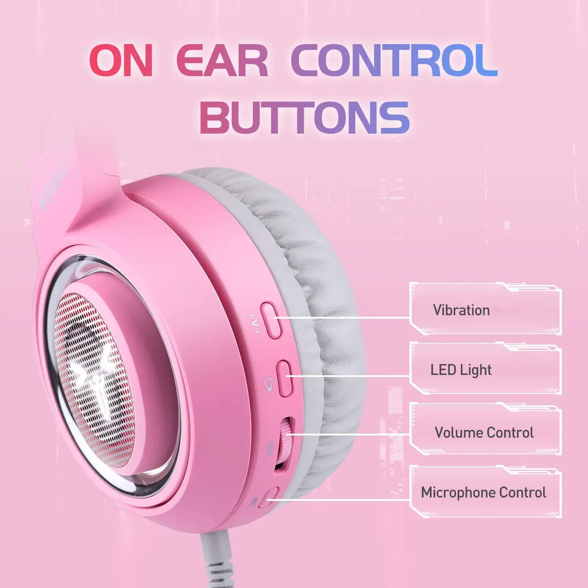 SOMIC G951PINK Gaming Headset for PC, PS4, PS5 | 7.1 Virtual Surround, Noise Cancelling, LED Light, Cat Ear Design (Pink, USB) - view 2