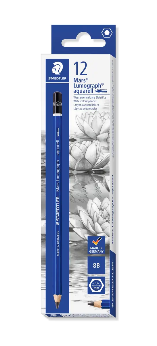 STAEDTLER Mars Lumograph Watercolor Pencils, Box of 12 8B Lead Pencils | Water-Soluble Artist Pencils for Drawing & Painting - main product image