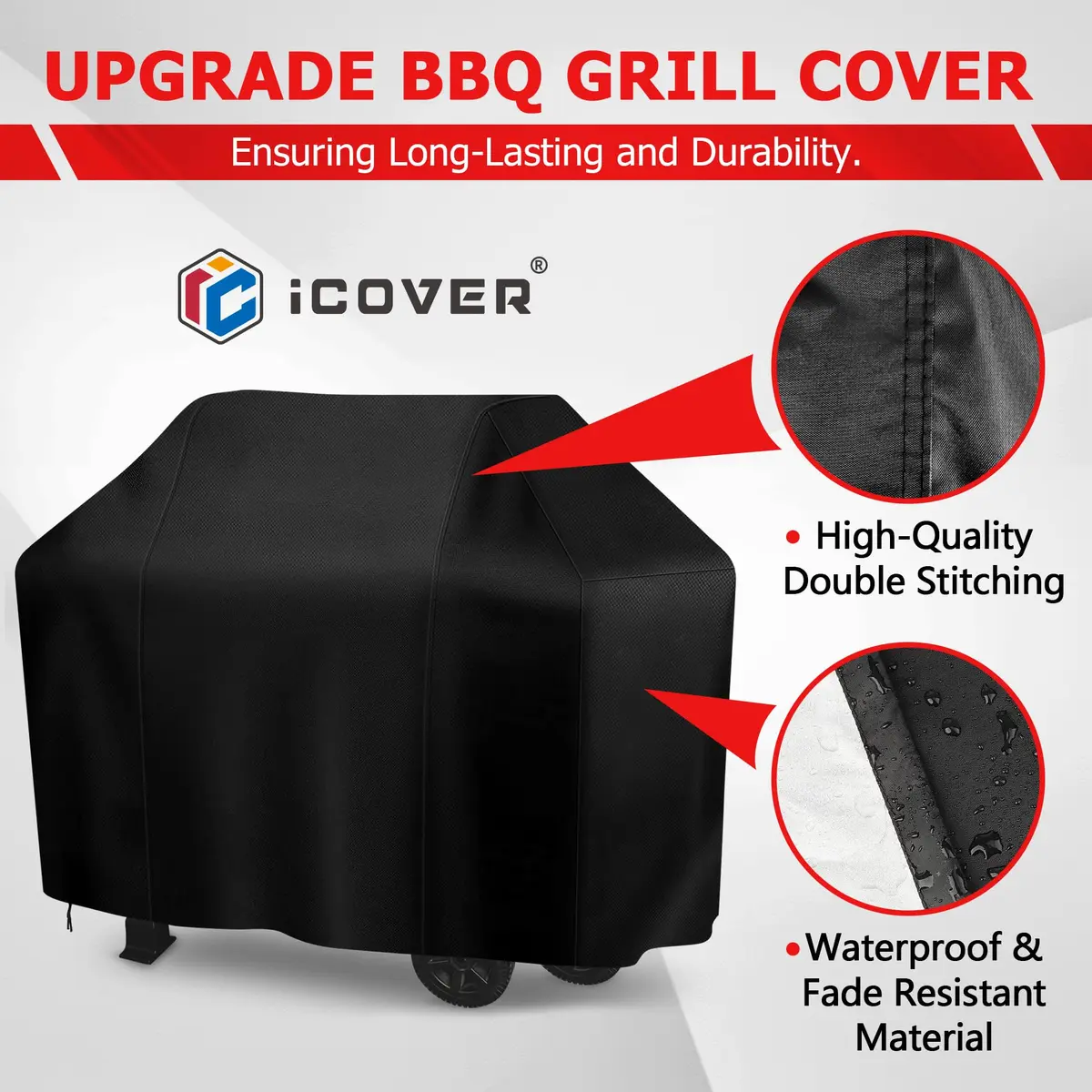 iCOVER 55 Inch Grill Cover, Black | Waterproof, UV-Resistant, Windproof BBQ Cover for Outdoor Grills - view 5