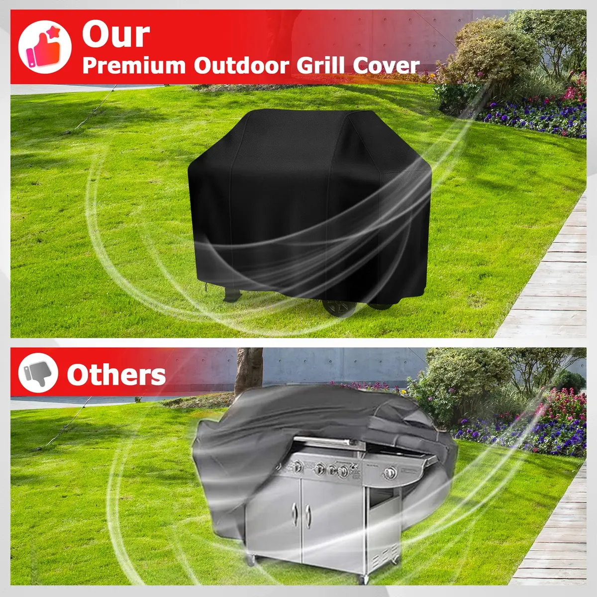 iCOVER 55 Inch Grill Cover, Black | Waterproof, UV-Resistant, Windproof BBQ Cover for Outdoor Grills - view 6