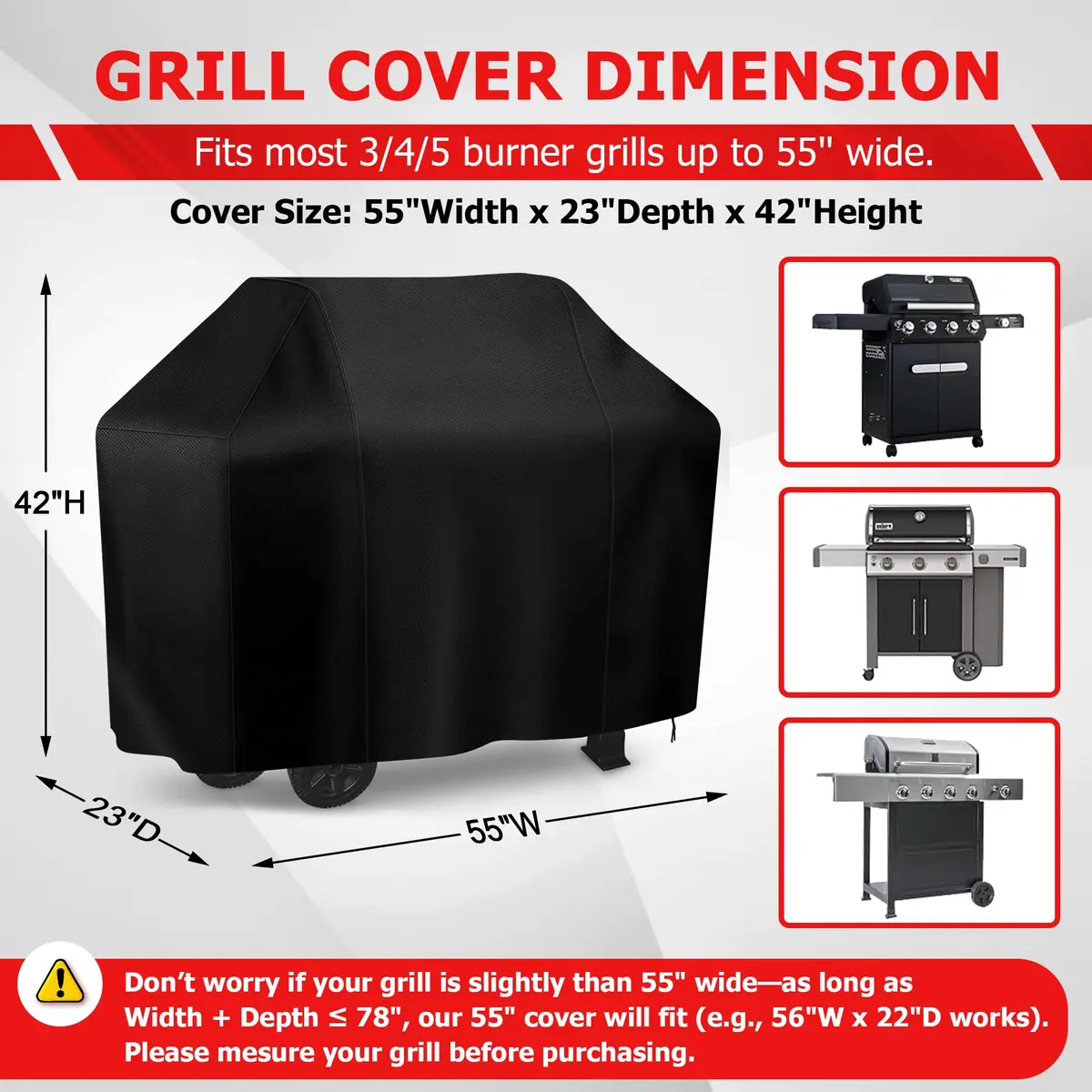 iCOVER 55 Inch Grill Cover, Black | Waterproof, UV-Resistant, Windproof BBQ Cover for Outdoor Grills - view 2