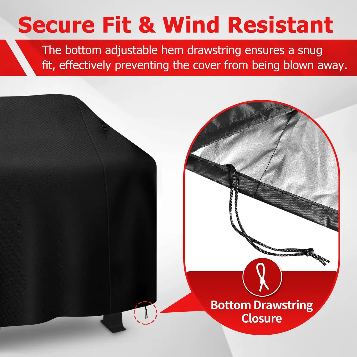 iCOVER 55 Inch Grill Cover, Black | Waterproof, UV-Resistant, Windproof BBQ Cover for Outdoor Grills - view 4