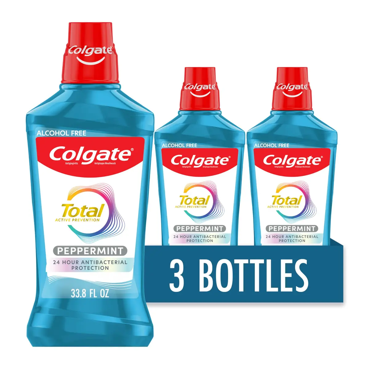 Colgate Total Alcohol Free Mouthwash, Peppermint, 500 mL | 12HR Germ Protection, Fresh Breath, ADA Accepted — 33.8 Fl Oz / Peppermint - main product image