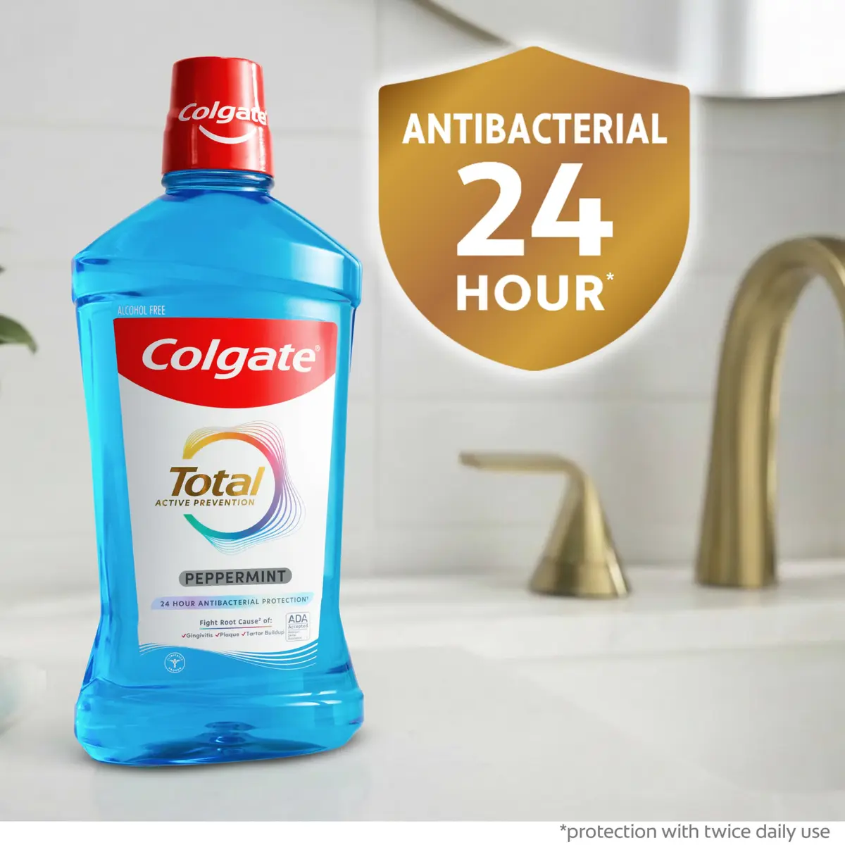 Colgate Total Alcohol Free Mouthwash, Peppermint, 500 mL | 12HR Germ Protection, Fresh Breath, ADA Accepted — 33.8 Fl Oz / Peppermint - view 3