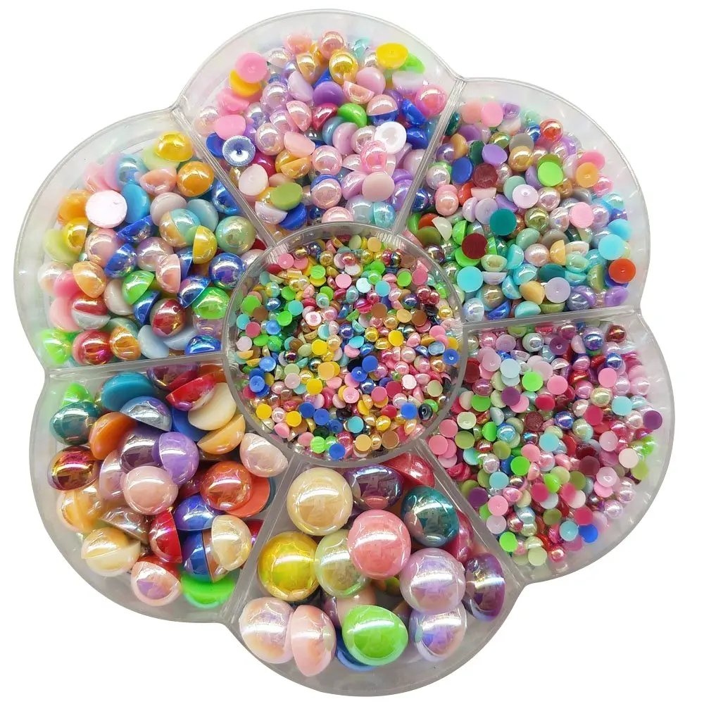 Chenkou Craft Beads 3000PCS 7 Sizes | Bright Color, Round Flatback Imitation Pearls - main product image