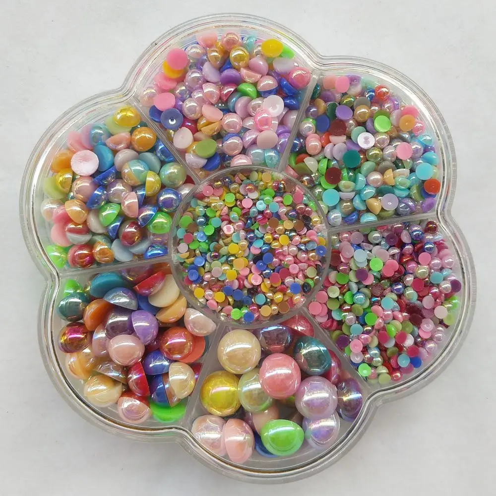 Chenkou Craft Beads 3000PCS 7 Sizes | Bright Color, Round Flatback Imitation Pearls - view 5
