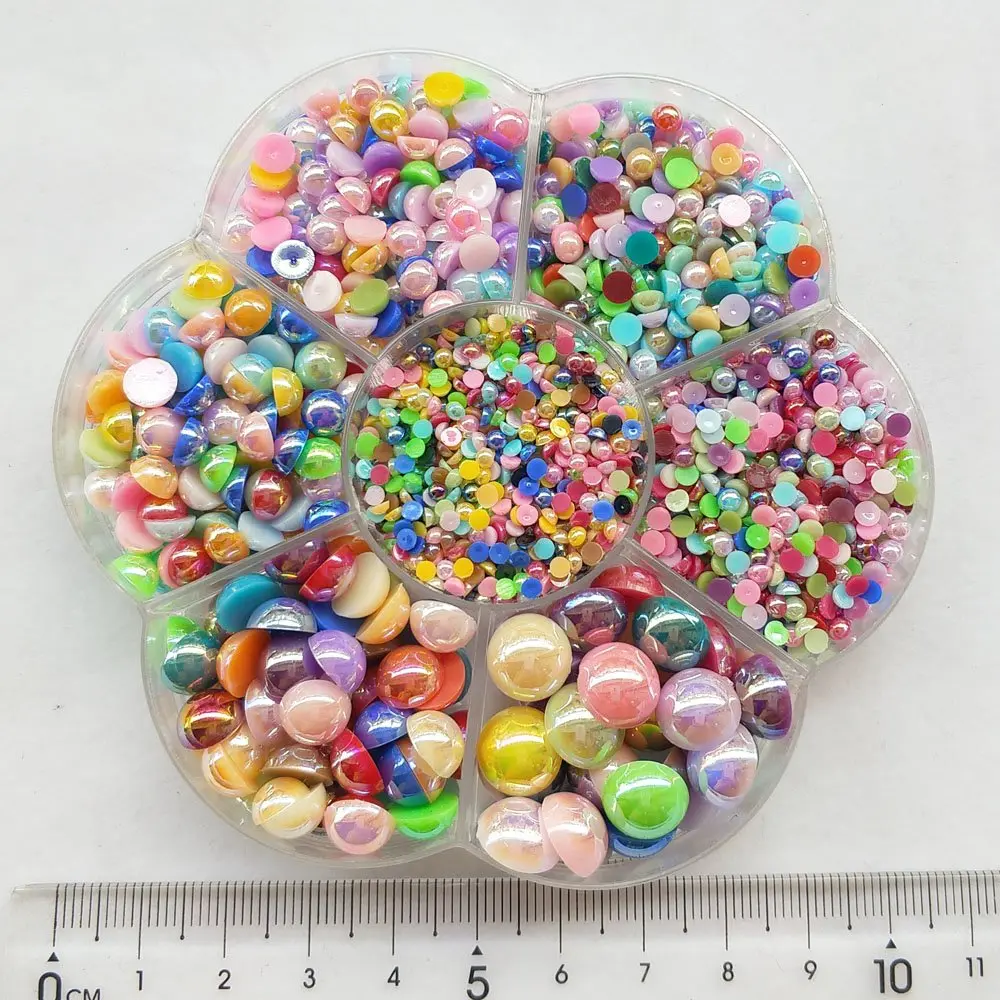 Chenkou Craft Beads 3000PCS 7 Sizes | Bright Color, Round Flatback Imitation Pearls - view 2