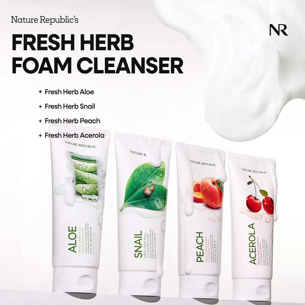 Nature Republic Fresh Herb Peach cleansing foam 170ml | Hydrating & Moisturizing Face Wash for All Skin Types - view 2