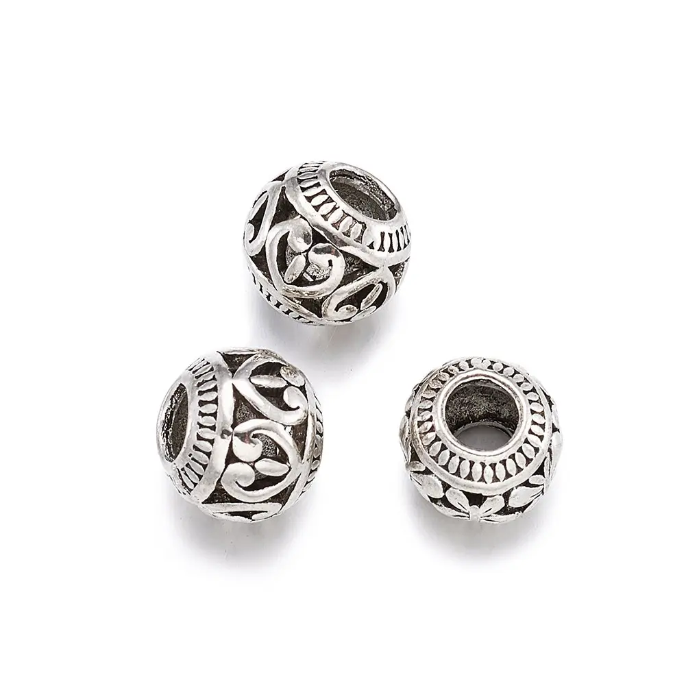 KISSITTY Tibetan Silver Charm Beads 11x9mm | Antique Large Hole Spacer Beads for DIY Jewelry - main product image